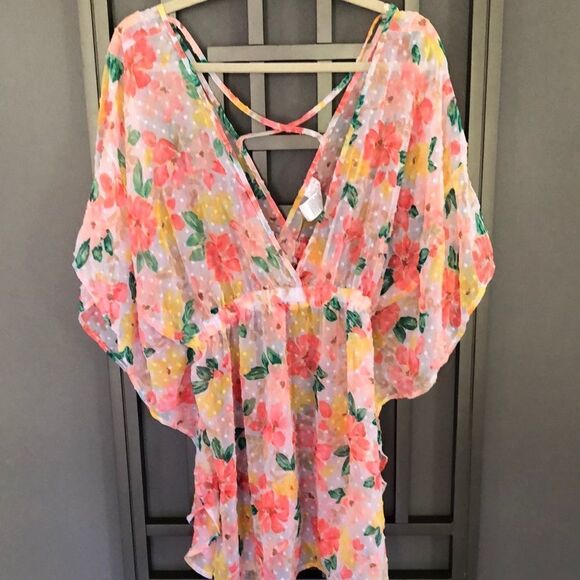 Time and Tru Semi sheer floral beach cover-up size L - Picture 1 of 6